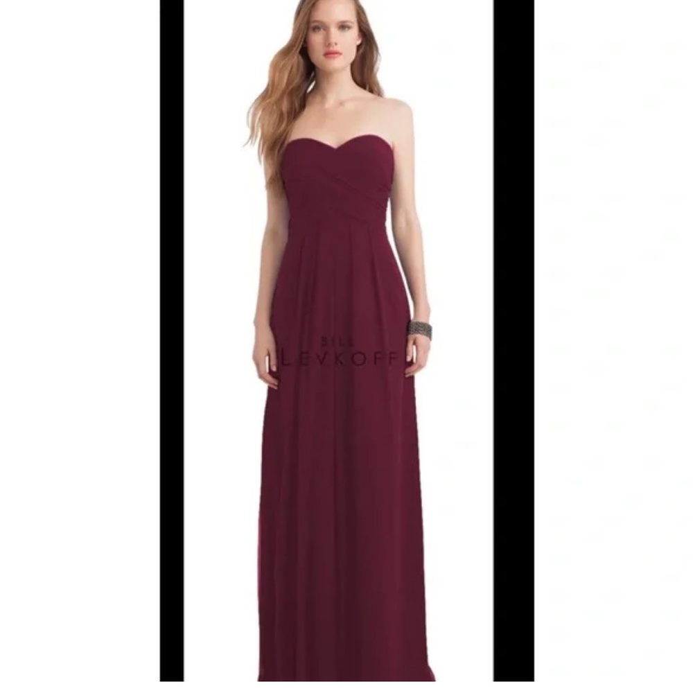 Bill Levkoff strapless formal dress in burgundy
